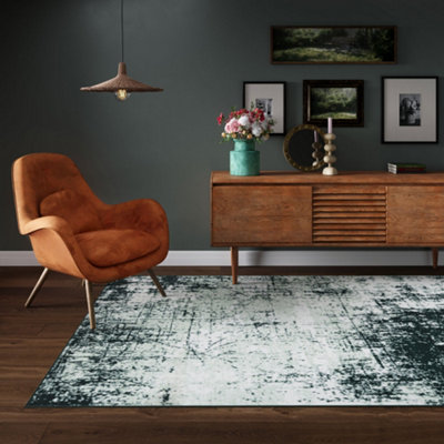 Emerald Green Distressed Abstract Living Room Rug 160x230cm