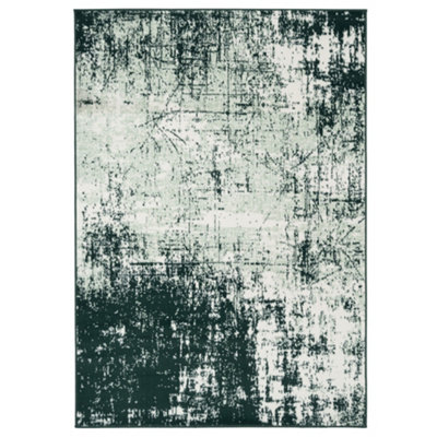 Emerald Green Distressed Abstract Living Room Rug 190x280cm