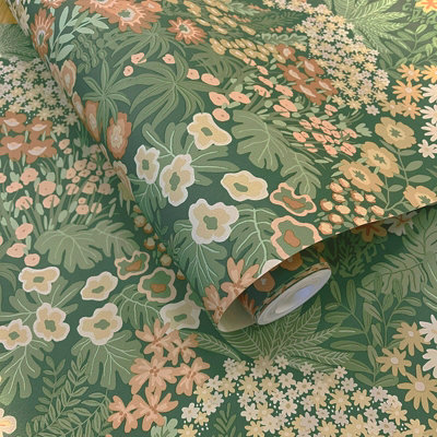 Emerald Green Floral Wallpaper Forest Foliage Tranquil Escape Feature Wall