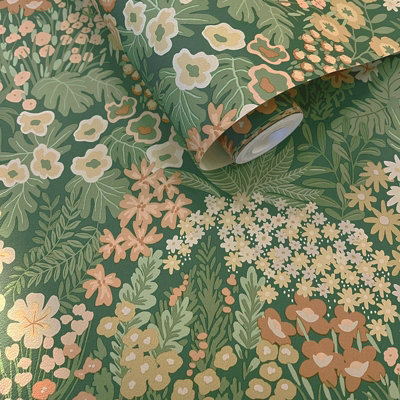 Emerald Green Floral Wallpaper Forest Foliage Tranquil Escape Feature Wall