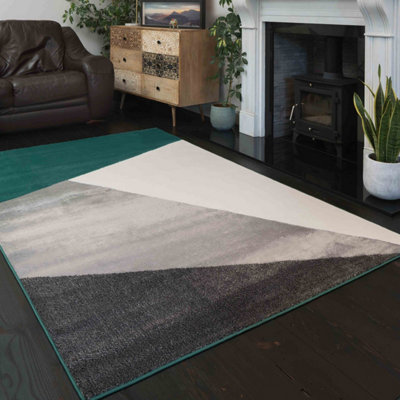 Emerald Green Grey Super Soft Abstract Geometric Area Rug 160x230cm