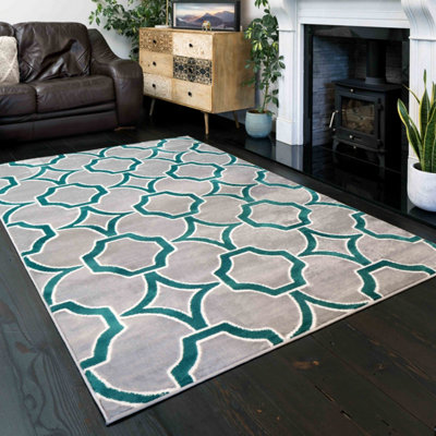 Emerald Green Grey Super Soft Geometric Area Rug 160x230cm