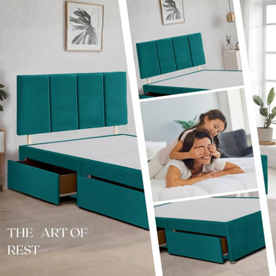 Emerald Green Plush Fabric 3FT Single Bed Frame with 20 Inch Vertical ...