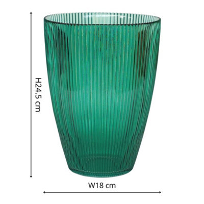 Emerald Ribbed Tall Vase H24.5Cm W18Cm