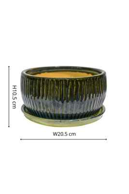 Emerald Round Reactive Glaze Bonsai Planter Set of 2