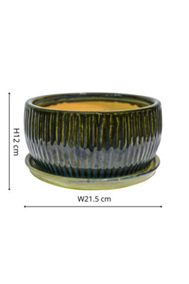 Emerald Round Reactive Glaze Bonsai Planter Set of 2