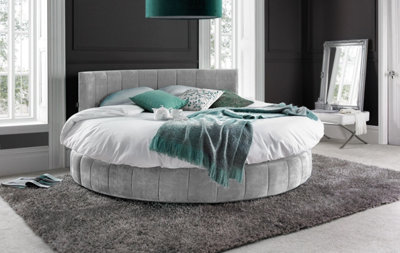 Emerald Silver Velvet Round Bed and Mattress 5FT 152CM Diameter