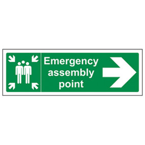 Emergency Assembly Point Arrow RIGHT Sign Rigid Plastic 600x200mm (x3)