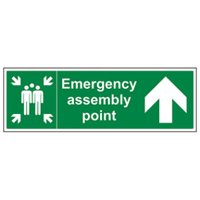 Emergency Assembly Point Arrow UP Sign - Rigid Plastic 600x200mm (x3)