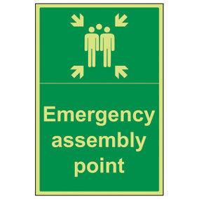 Emergency Assembly Point Safety Sign - Glow in Dark - 400x600mm (x3)