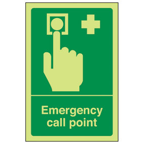 Emergency Call Point Button Safety Sign - Glow in the Dark - 100x150mm (x3)