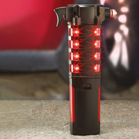 Emergency Car Torch with Hammer, Seatbelt Cutter, Red LED Warning Lights & Magnet - Battery Powered Vehicle Safety Accessory