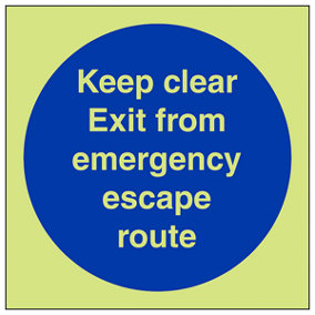Emergency Escape Keep Clear Door Sign - Glow in Dark - 100x100mm (x3)