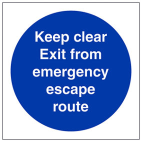 Emergency Escape Keep Clear Door Sign - Glow in Dark - 150x150mm (x3)