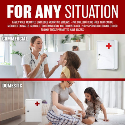 Emergency First Aid Medical Cabinet Box Wall Mounted Lockable With Fixings Included