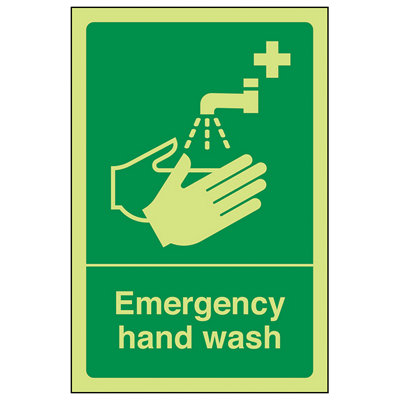 Emergency Hand Wash Hygiene Sign - Glow in the Dark - 100x150mm (x3)