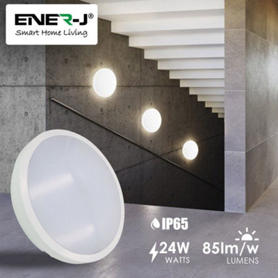 Emergency LED Bulkhead Light with Motion Sensor, Polycarbonate, 24W, 2200LM, 4000K IP65 rated