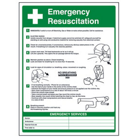 Emergency Resuscitation First Aid Sign - Rigid Plastic 200x300mm (x3)