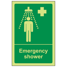 Emergency Shower Health & Safety Sign - Glow in Dark - 100x150mm (x3)