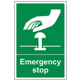 Emergency Stop Button Safety Sign - Glow in the Dark - 200x300mm (x3)