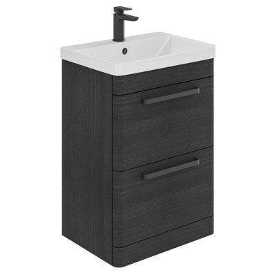 Emery Textured Black Floor Standing Bathroom Vanity Unit & Basin Set with Black Handles (W)50cm (H)86cm