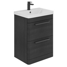 Emery Textured Black Floor Standing Bathroom Vanity Unit & Basin Set with Black Handles (W)60cm (H)86cm