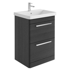 Emery Textured Black Floor Standing Bathroom Vanity Unit & Basin Set with Chrome Handles (W)60cm (H)86cm