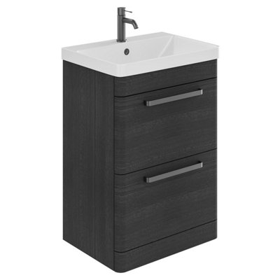 Emery Textured Black Floor Standing Bathroom Vanity Unit & Basin Set with Gun Grey Handles (W)50cm (H)86cm