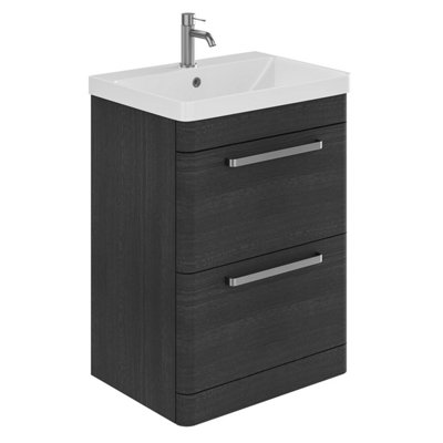 Emery Textured Black Floor Standing Bathroom Vanity Unit & Basin Set with Nickel Handles (W)60cm (H)86cm