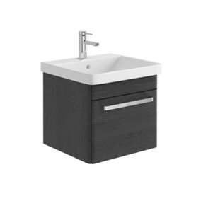 Emery Textured Black Wall Hung Bathroom Vanity Unit & Basin Set with Chrome Handles (W)50cm (H)46cm