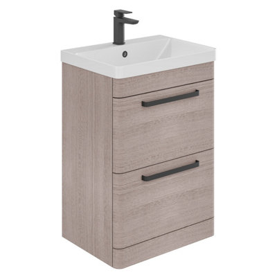 Emery Textured Grey Floor Standing Bathroom Vanity Unit & Basin Set with Black Handles (W)50cm (H)86cm