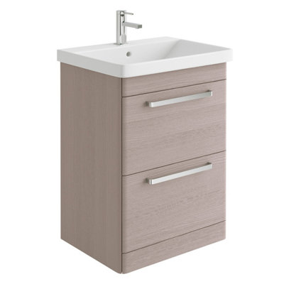 Emery Textured Grey Floor Standing Bathroom Vanity Unit & Basin Set with Chrome Handles (W)60cm (H)86cm