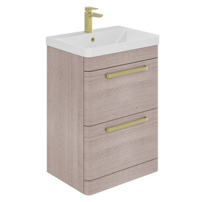 Emery Textured Grey Floor Standing Bathroom Vanity Unit & Basin Set with Gold Handles (W)50cm (H)86cm