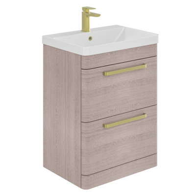 Emery Textured Grey Floor Standing Bathroom Vanity Unit & Basin Set with Gold Handles (W)60cm (H)86cm