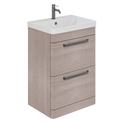 Emery Textured Grey Floor Standing Bathroom Vanity Unit & Basin Set with Gun Grey Handles (W)50cm (H)86cm