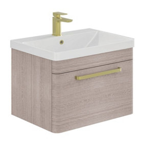 Emery Textured Grey Wall Hung Bathroom Vanity Unit & Basin Set with Gold Handles (W)80cm (H)46cm