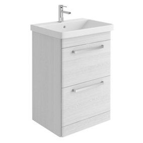 Emery Textured White Floor Standing Bathroom Vanity Unit & Basin Set with Chrome Handles (W)50cm (H)86cm