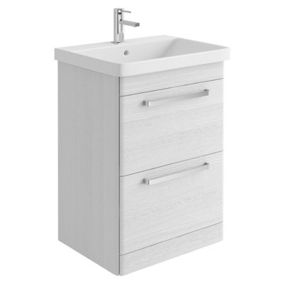 Emery Textured White Floor Standing Bathroom Vanity Unit & Basin Set with Chrome Handles (W)60cm (H)86cm