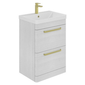 Emery Textured White Floor Standing Bathroom Vanity Unit & Basin Set with Gold Handles (W)50cm (H)86cm