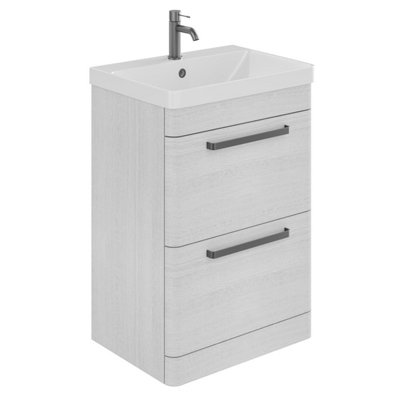 Emery Textured White Floor Standing Bathroom Vanity Unit & Basin Set with Gun Grey Handles (W)50cm (H)86cm