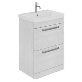 Emery Textured White Floor Standing Bathroom Vanity Unit & Basin Set with Nickel Handles (W)50cm (H)86cm