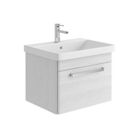 Emery Textured White Wall Hung Bathroom Vanity Unit & Basin Set with Chrome Handles (W)60cm (H)46cm