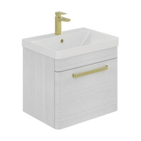 Emery Textured White Wall Hung Bathroom Vanity Unit & Basin Set with Gold Handles (W)50cm (H)46cm