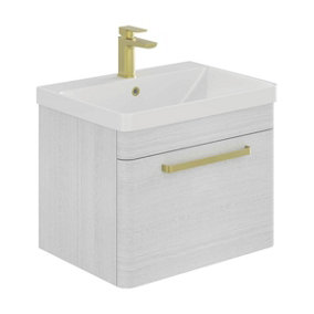 Emery Textured White Wall Hung Bathroom Vanity Unit & Basin Set with Gold Handles (W)60cm (H)46cm