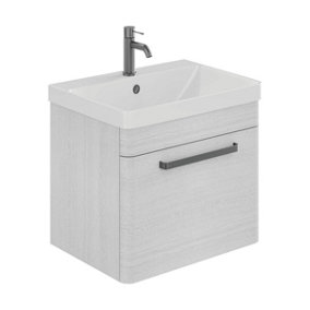 Emery Textured White Wall Hung Bathroom Vanity Unit & Basin Set with Gun Grey Handles (W)50cm (H)46cm