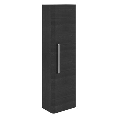 Emery Wall Hung Textured Black Tall Bathroom Cabinet with Nickel Bar Handle (H)120cm (W)35cm