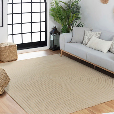 EMIKO In- & Outdoor 3D High & Low Pile Textured Beige Area Rug 160 x 220 cm