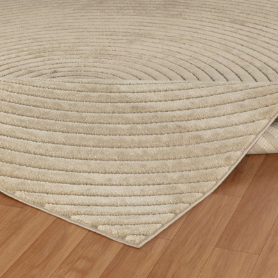 EMIKO In- & Outdoor 3D High & Low Pile Textured Beige Area Rug 160 x 220 cm