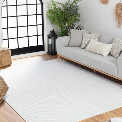 EMIKO In- & Outdoor 3D High & Low Pile Textured White Area Rug 120 x 170 cm