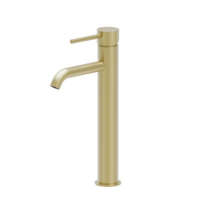 Emilia Brushed Gold Round Deck-mounted Tall Basin Mono Mixer Tap